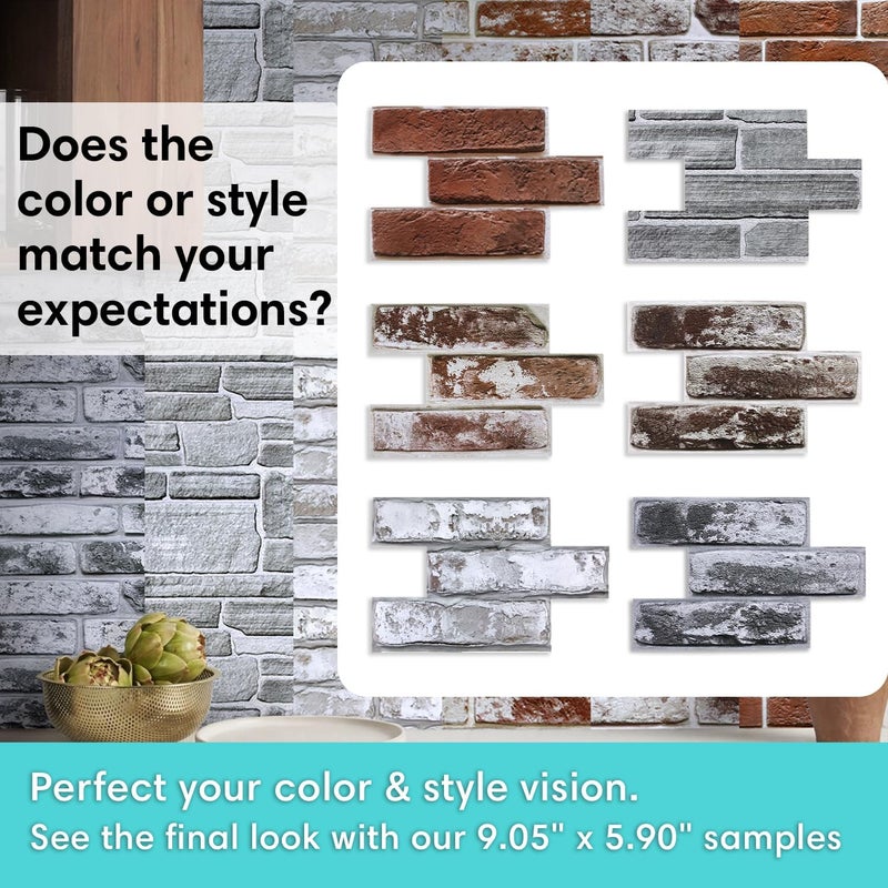 Commomy Sample Kit - 6 Pcs Large Brick & Stone 3D Wall Panels, Size 9.05 x 5.9 in - Image 3